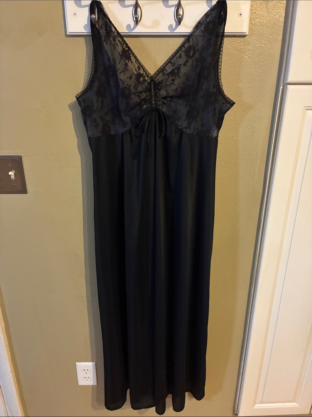 Black Lace-Top Long Nightgown